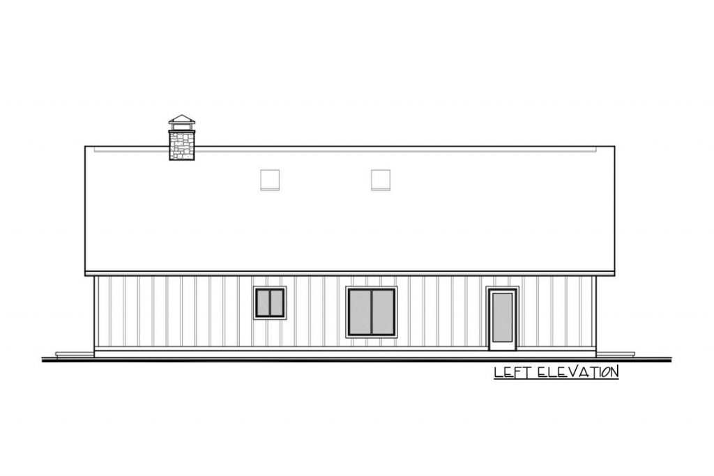 Left elevation sketch of the Spacious Country Style House barndominium.