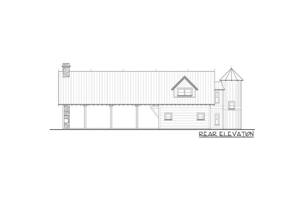 Rear elevation sketch of the Grand Pavilion Attached with Rusty Cottage House.