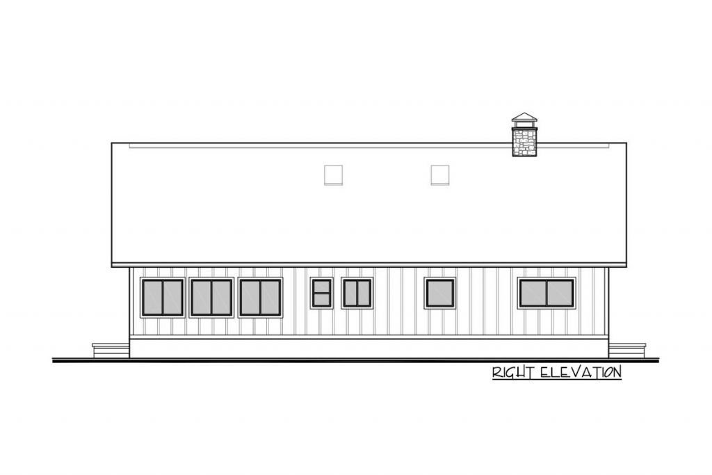 Right elevation sketch of the Spacious Country Style House barndominium.