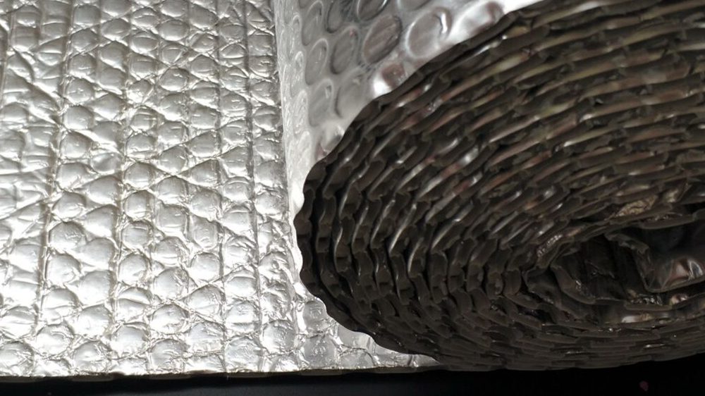 image displaying bubble insulation with shiny foil surface