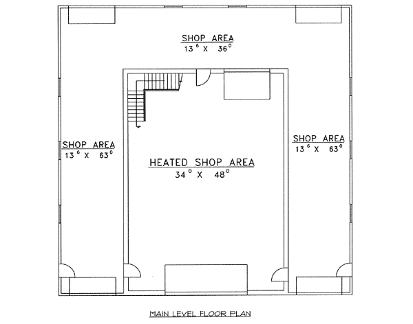 First level floor plan of the Rusty Looking Barn with shop area and heated shop area.