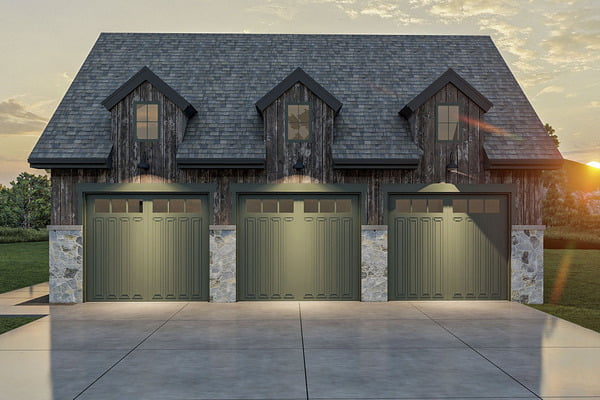 Front view of the 1080 Sq. Ft. Detached Barn showcasing the garage doors.