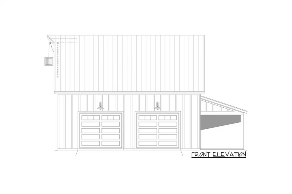 Front elevation sketch of the High Ceiling Barn for Lift Addition.