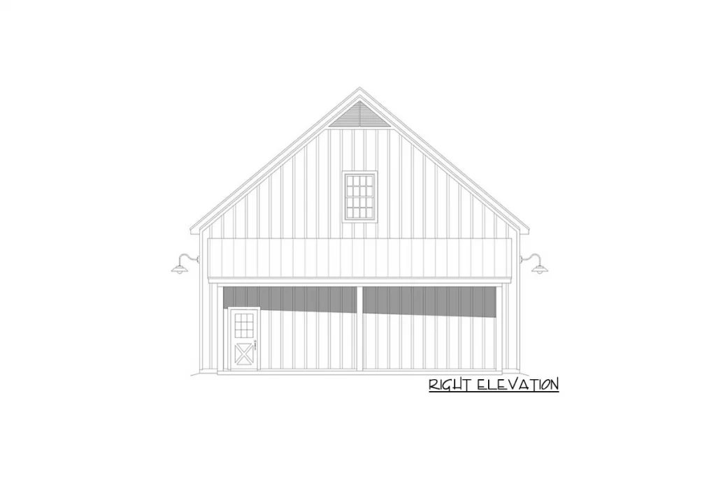 Right elevation sketch of the High Ceiling Barn for Lift Addition.