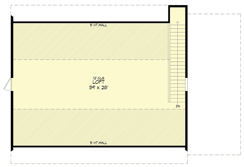 Second level floor plan of the High Ceiling Barn for Lift Addition with loft space.