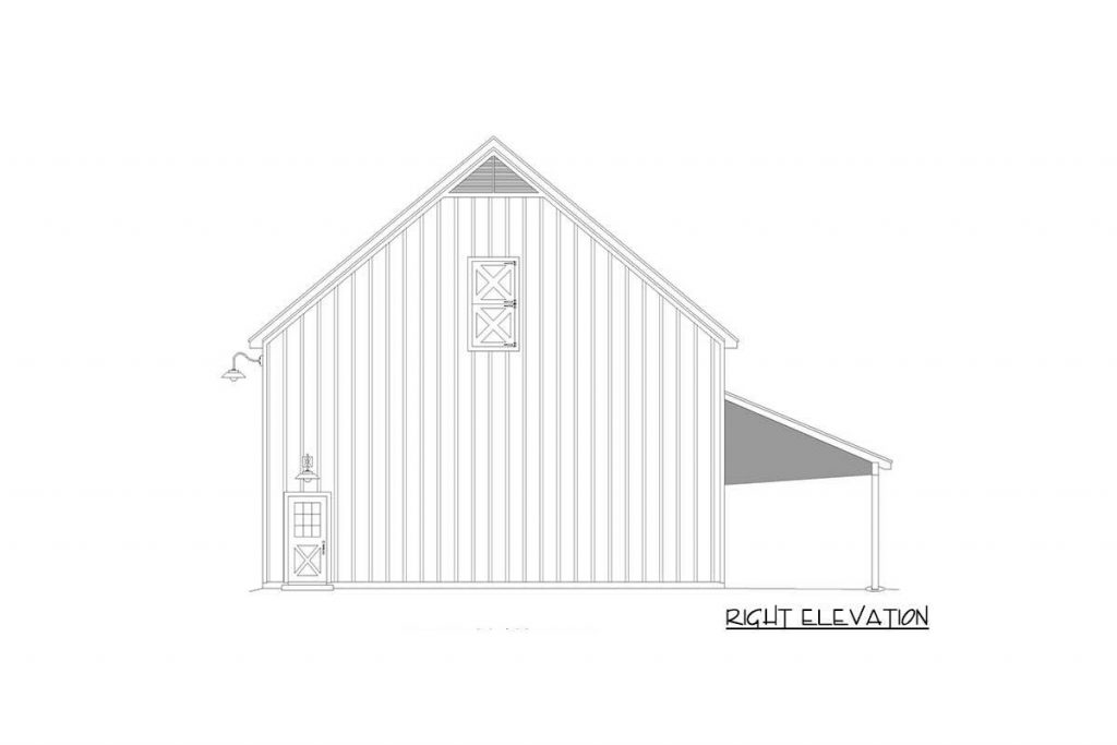 Right elevation sketch of the Tractor Port in an Expanded Barn-Style Shed.