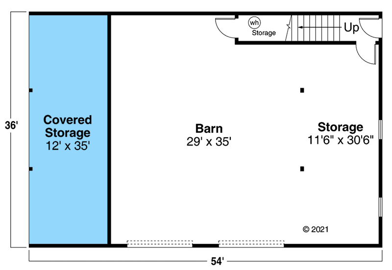 First level floor plan of the Lovely Country-type Barn with a covered storage area, barn.