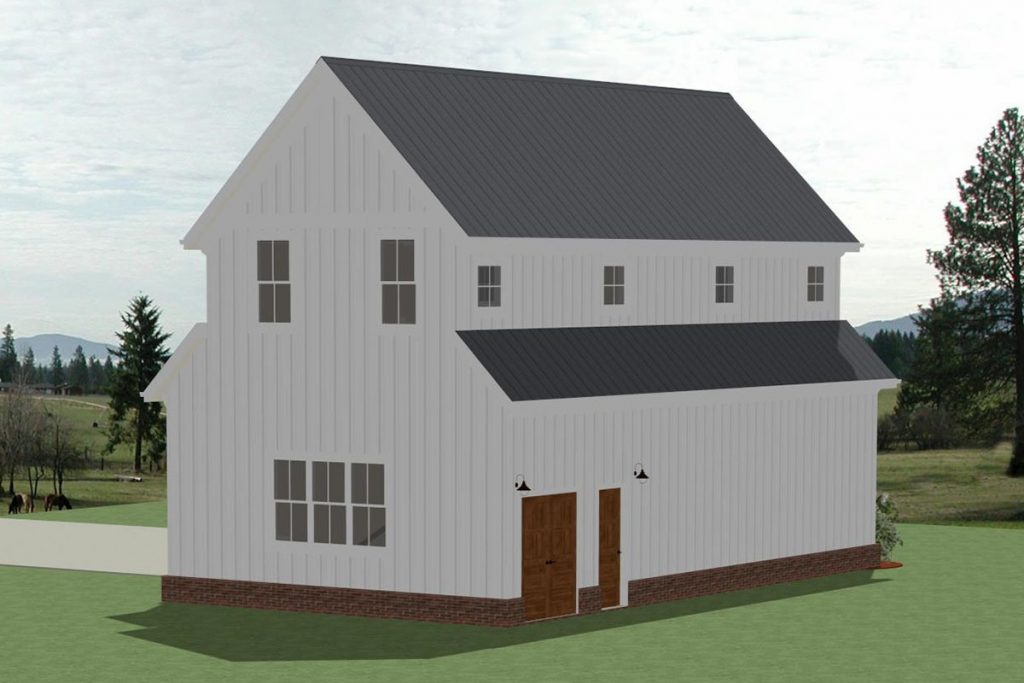 3D Rear View Render of the Efficient Detached Barn.