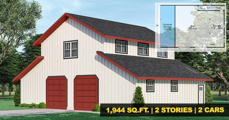 Lovely Country-type Barn w/ Storage Potential & 2-Car Garage (HQ Plans & 3D Concepts)