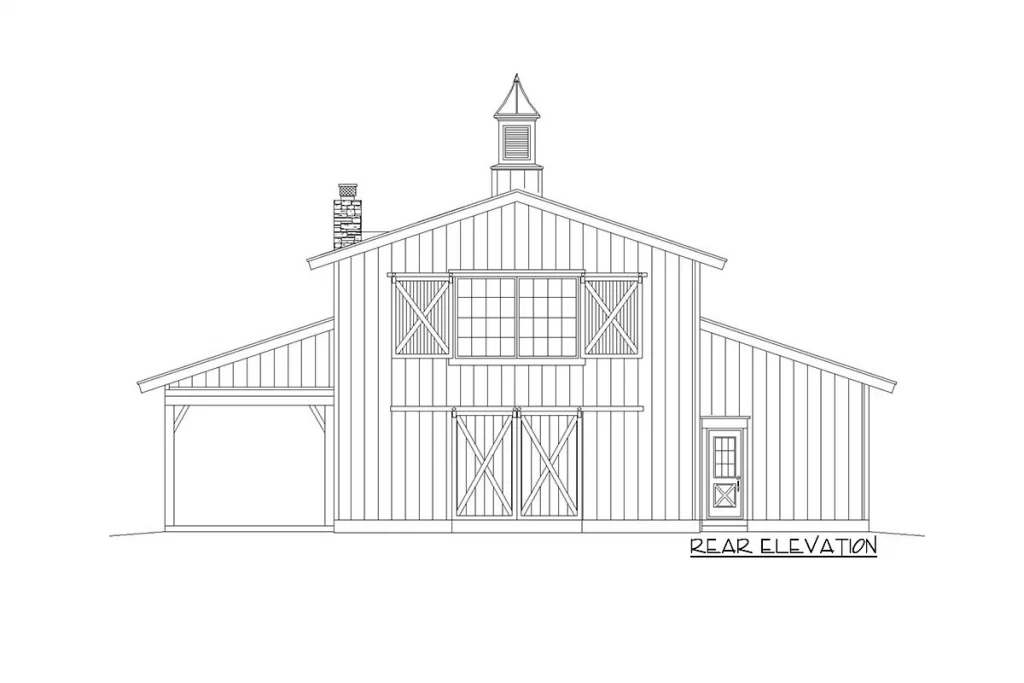 Rear elevation sketch of the 3,187 Sq. Ft. Traditional-style House.