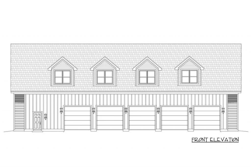 Front elevation sketch of the Exciting Duplex Barndominium.
