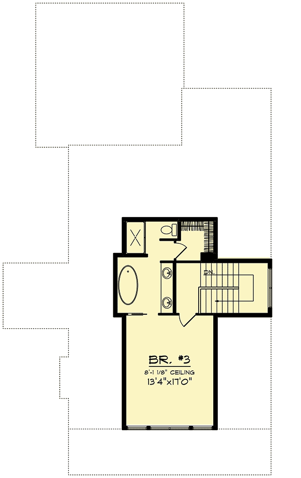 Second level floor plan of the Typical Gambrel Roof Country House with a bedroom.