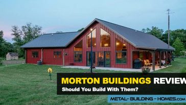 Red 2-story Barndominium manufacture by Morton Buildings