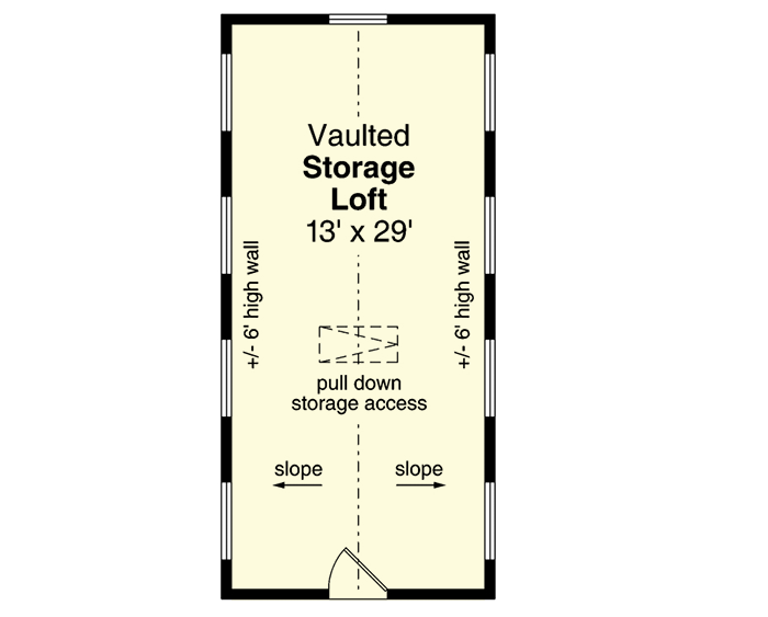 Second level floor plan of the Airy Detached Barndominium with storage loft.