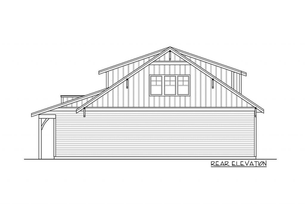 Rear elevation sketch of the Vast 1BHK Garage Apartment.