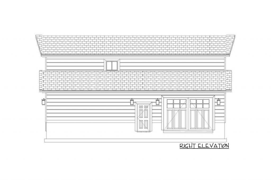 Right elevation sketch of the Efficient 1BHK 880 Sq. Ft. Barndo.