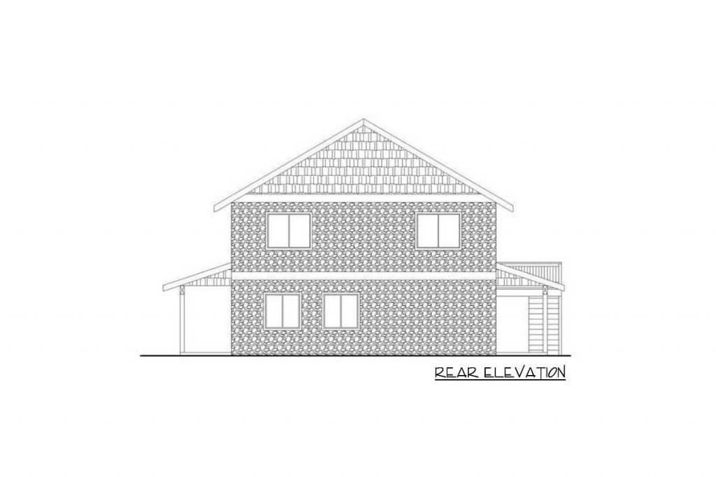 Rear elevation sketch of the Dense 1,999 Sq. Ft. Garage Apartment.