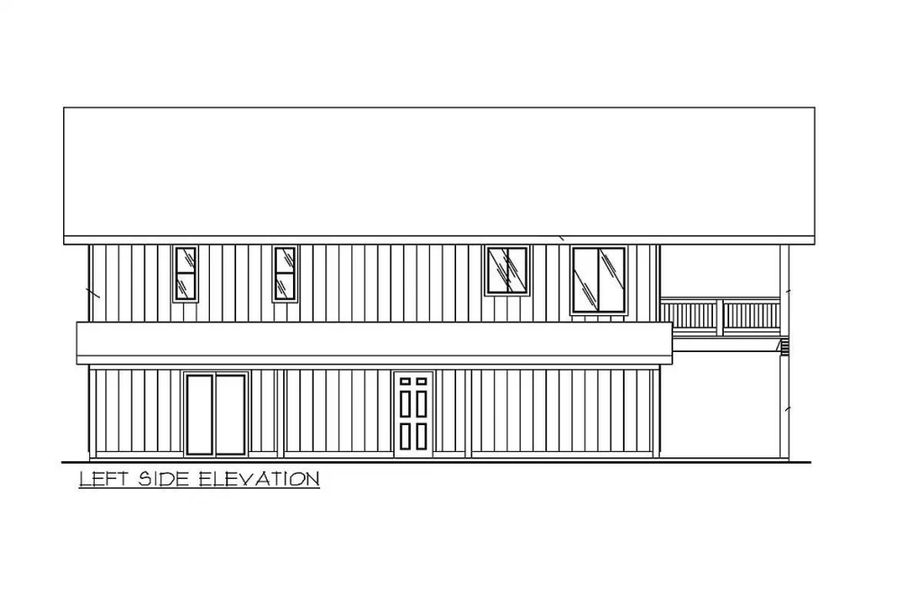 Left elevation sketch of the Endearing 1,901 Sq. Ft. Compact Farmhouse.