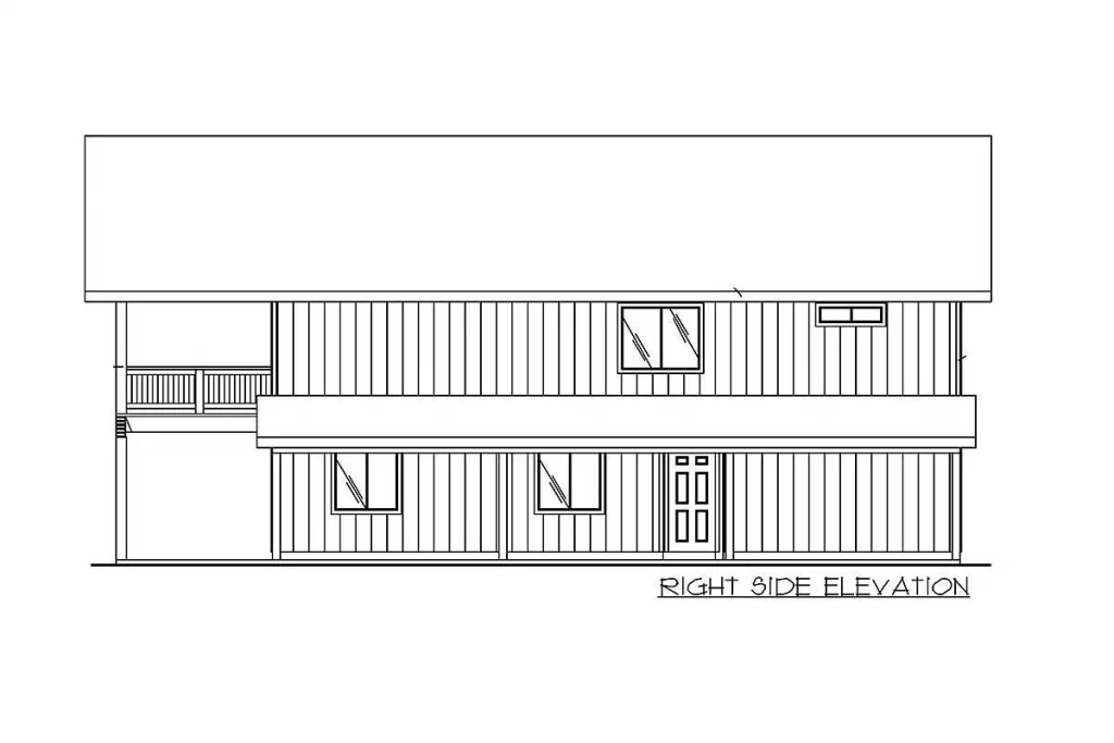 Right elevation sketch of the Endearing 1,901 Sq. Ft. Compact Farmhouse.