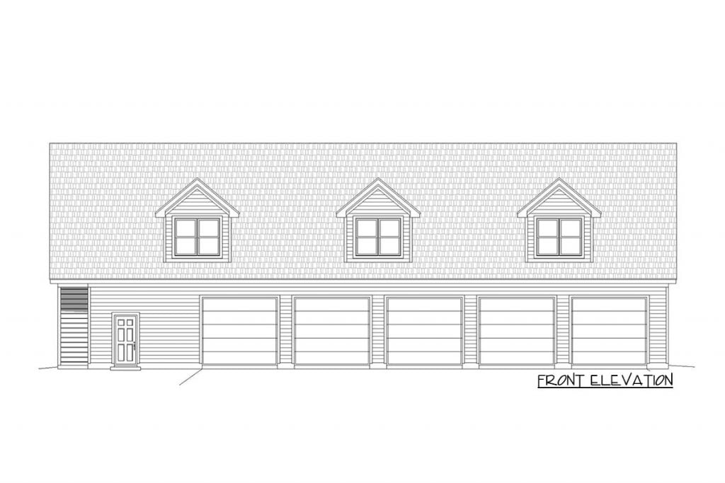 Front elevation sketch of the Uncluttered 2BHK Traditional Style Barndominium.