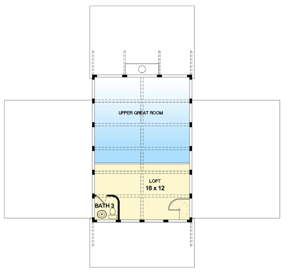 Second level floor plan of the Stunning Hill Side Vacation Farmhouse with a loft.