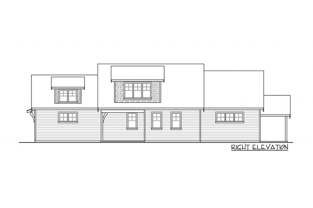Right elevation sketch of the Perfect Country House for Narrow Plots.