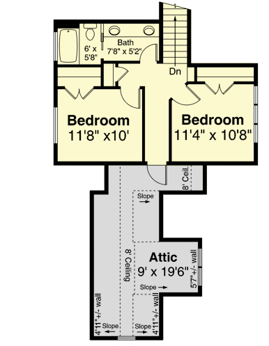 Second level floor plan of the Perfect Country House for Narrow Plots with an attic, and 2 bedroom.