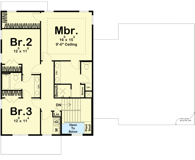 Second level floor plan of the Stunning 3BHK Country House with 3 bedrooms including the main suite and 3 bathrooms.