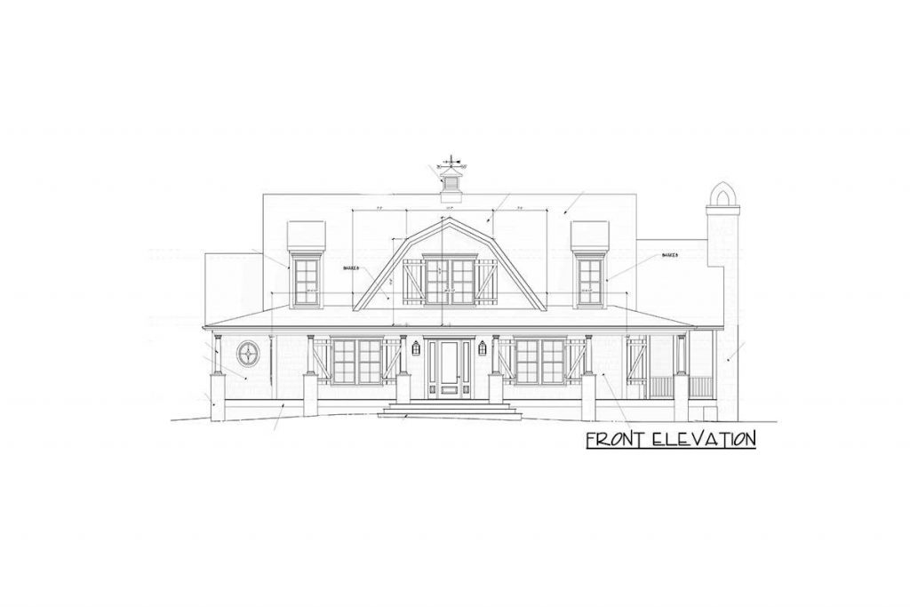 Front elevation sketch of the Dazzling 3BHK Country House.
