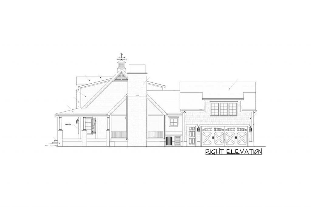 Right elevation sketch of the Dazzling 3BHK Country House.