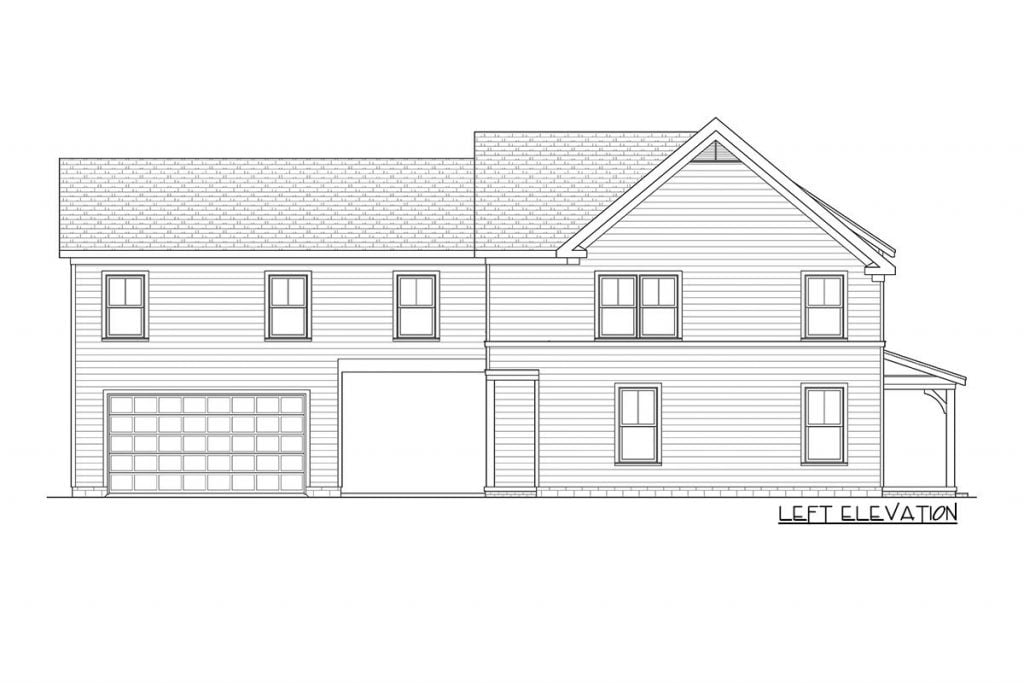 Left elevation sketch of the 2,345 Sq. Ft. Superior Country Style Craftsman House.