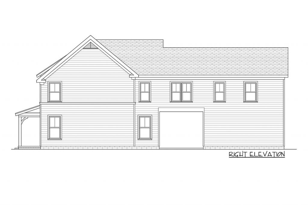 Right elevation sketch of the 2,345 Sq. Ft. Superior Country Style Craftsman House.