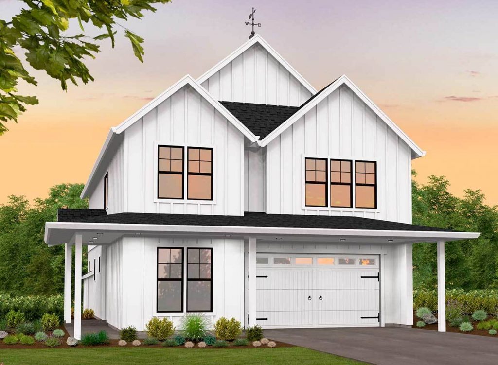 Front view of the 5BHK Fancy Modern Farmhouse in white color scheme.