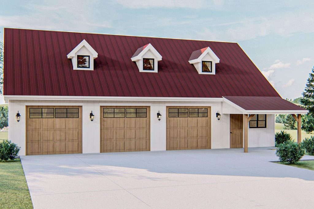 The facade of the Simple Country Style Detached 3-Car Garage.