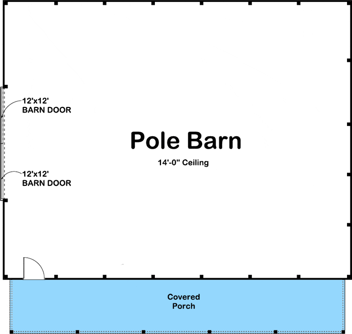 Main Level Floor Plan of the Standalone 4-vehicle Pole Barn Garage with a covered porch.