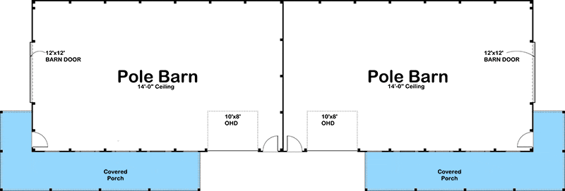 Main level floor plan of the Expansive 6-car Detached Pole Barn Garage with covered porched.
