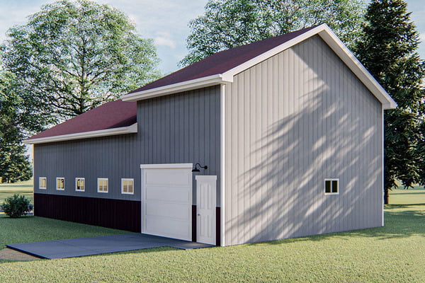 Front-right view of the Airy Recreational Vehicle Barn Garage.