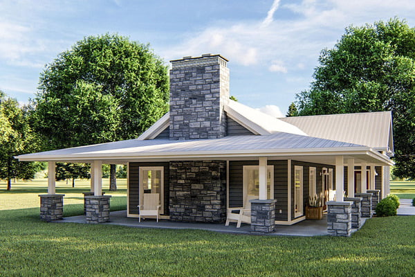 Left view of the Impressive 1BHK Ranch Barndominium showing the chimney.