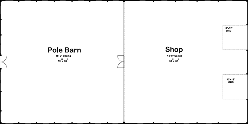Main level floor plan of the Massive Barn w/ 4-car Garage Shop.