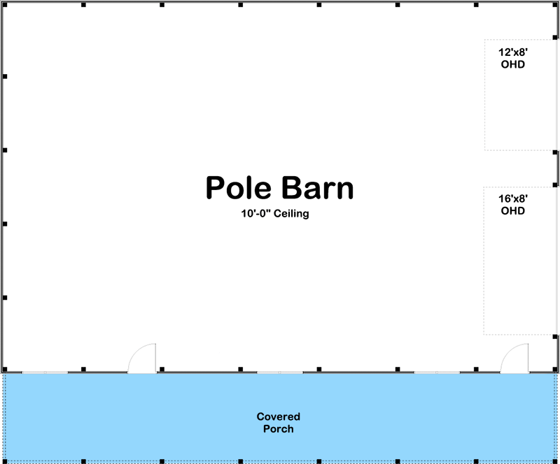 Main level floor plan of the Engaging 6-car Pole Barn Garage with a covered porch.