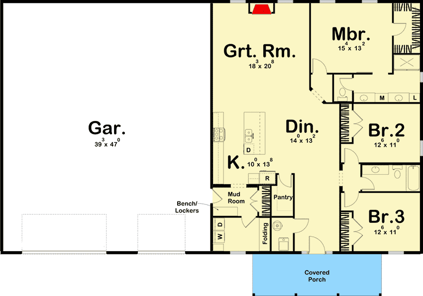 barndominium floor plan with a big garage