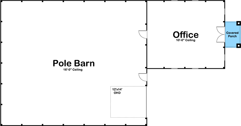 Main level floor plan of the Pleasant 2-Carport RV Garage with Home Office.