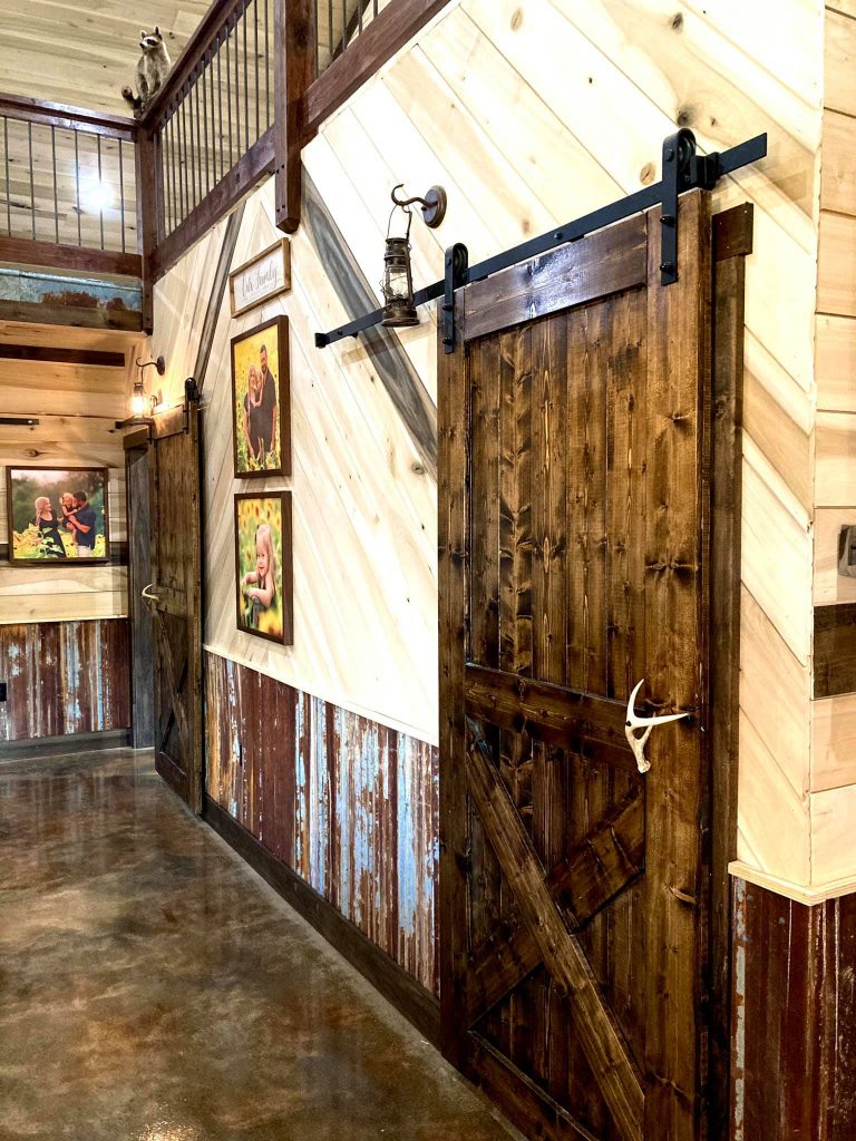 Hallway with wooden sliding doors
