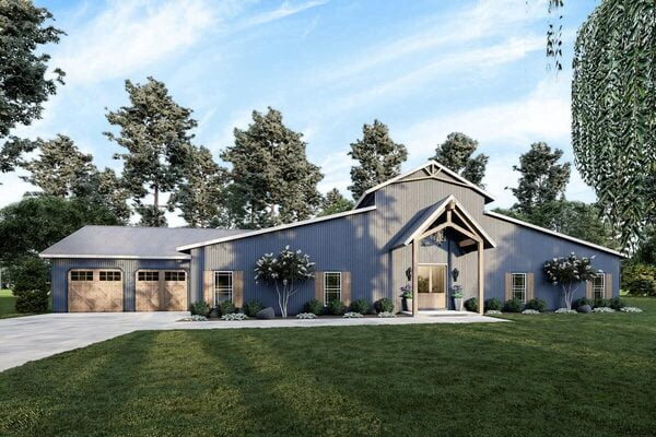 Front view of the glorious country-style 5-bedroom barndominium