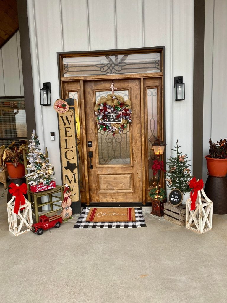 The Entrance to Chris and Brandi's Incredible DIY Barndominium in seasonal decor.