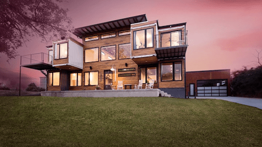 This massive luxurious shipping container home is by Libby And Regan.