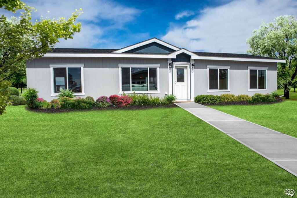 A single-story white home set on a wide lawn, featuring a pleasant and inviting aesthetic and a tiled pathway leading up to the front entrance. The house has a minimalist design with clean lines and white exterior, set against a natural background. The wide lawn surrounding the house provides an open and spacious feel and the tiled pathway adds a touch of elegance to the overall aesthetic.