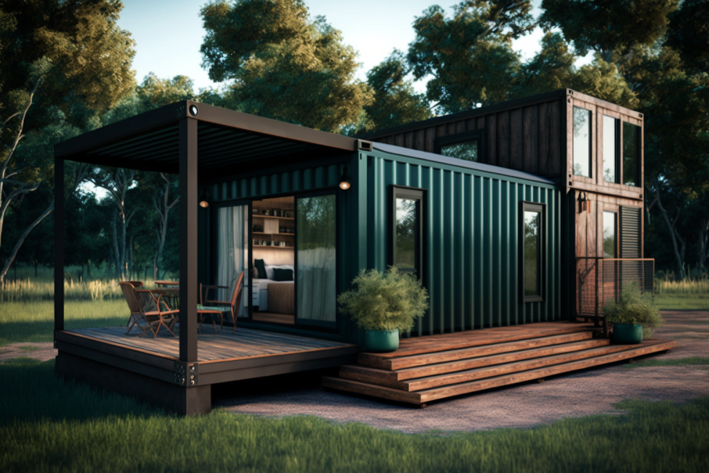 green and black shipping container home