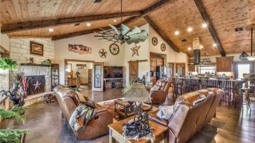 a beautiful rustic-themed living room