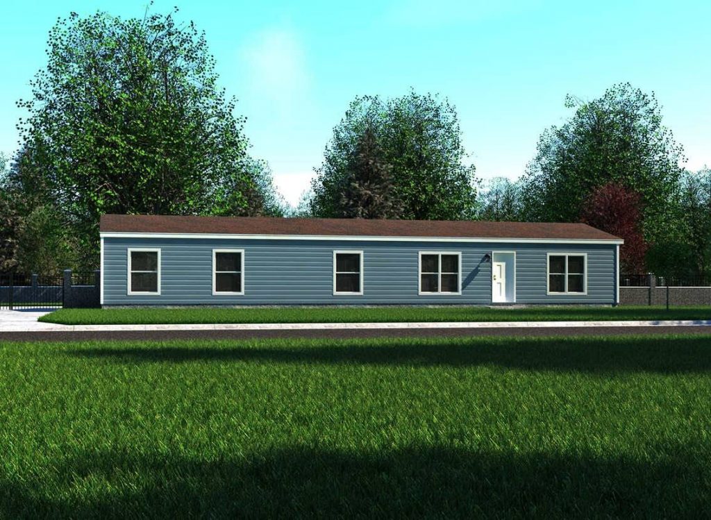 A dark colored, single story modular prefab home from sinclair oconee homes